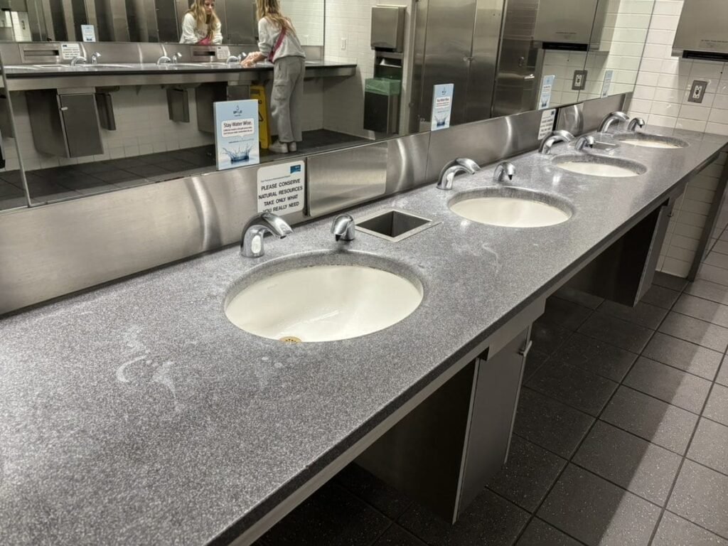 public bathroom solid surface sink