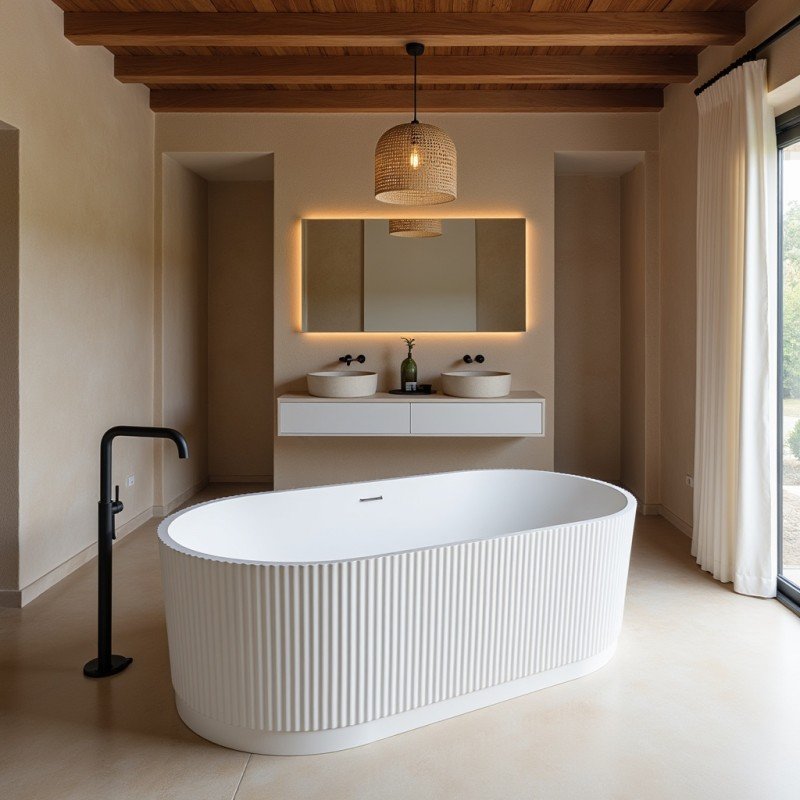 fluted freestanding soaking bathtub solid surface b114 (2)