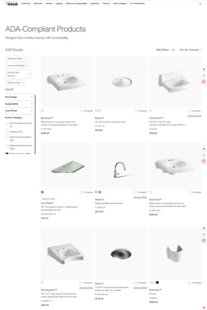 kohler ada sinks